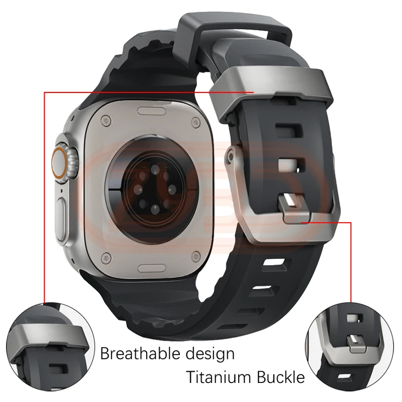 Спортивный ремешок для Apple Watch Ultra 2 10 9 8 7 6 SE 5, силиконовый титановый дышащий ремешок для браслета iWatch 42 мм 44 45 мм 46 мм 49 мм