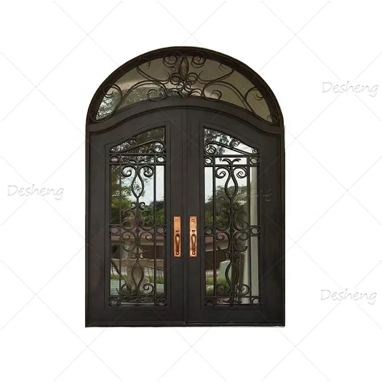 

Standard Entry Double Panels Swing Style House Doors Iron Entrance Door Half Round Top European Modern Exterior Villa 5 Years