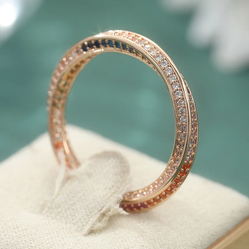 Simple Geometric Design Inlay Synthetic Zirconia Rings Fashion Twist Band Ring For Women Party Daily Trend Jewelry