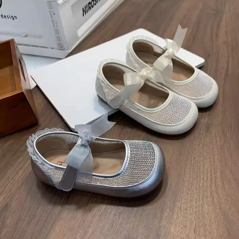 

Kids'Casual Sandals PU Leather Lace Summer Fashion Outdoor Breathable Shoes For Girls Anti-slip Silver White Shoes Size 21-33