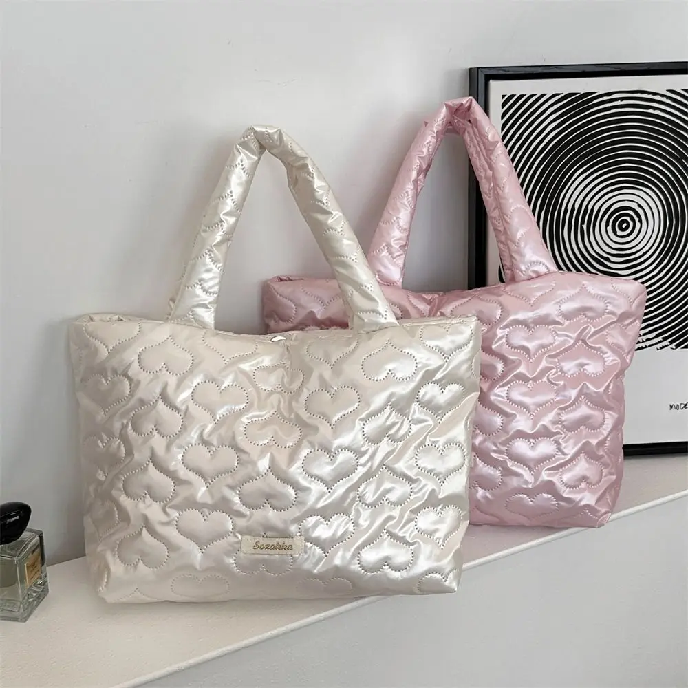 Fashionable Space Cotton Square Hand Bag Bow Love Heart Bright PU Handbag INS Korean Style Shoulder Bag Student