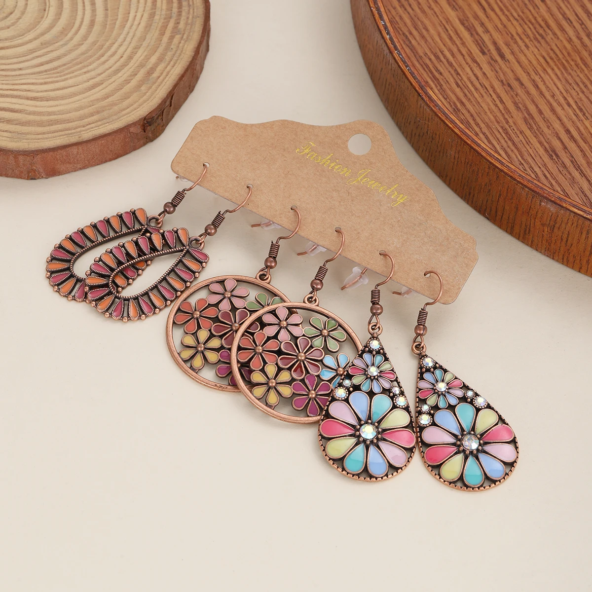 3pairs/lot Bohemia Multicolor Flower Earrings Women Vintage Round Geometric Enamel Wedding Earrings Summer New Fashion Jewelry