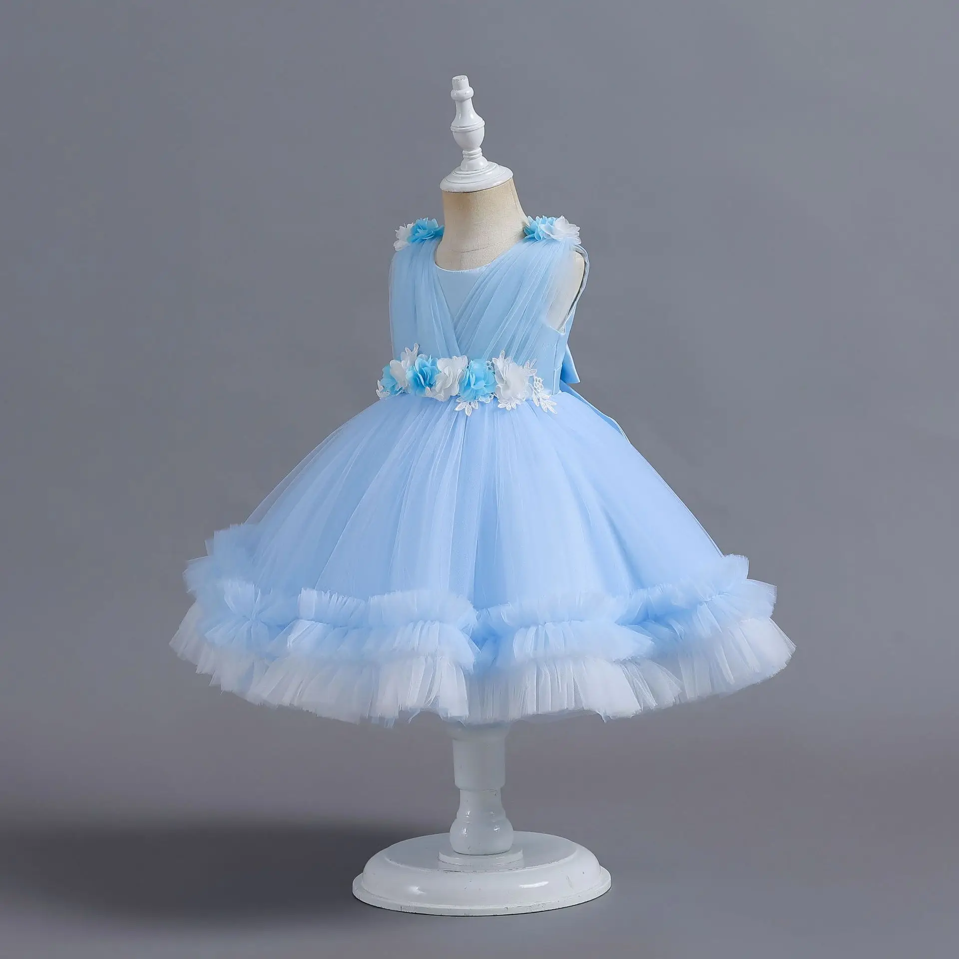 Baby Girl 1 Year Birthday Dress Layered Tulle Kids Girl Ball Gowns Elegant Toddler Clothes For Pageant Ceremony Party 0-4T