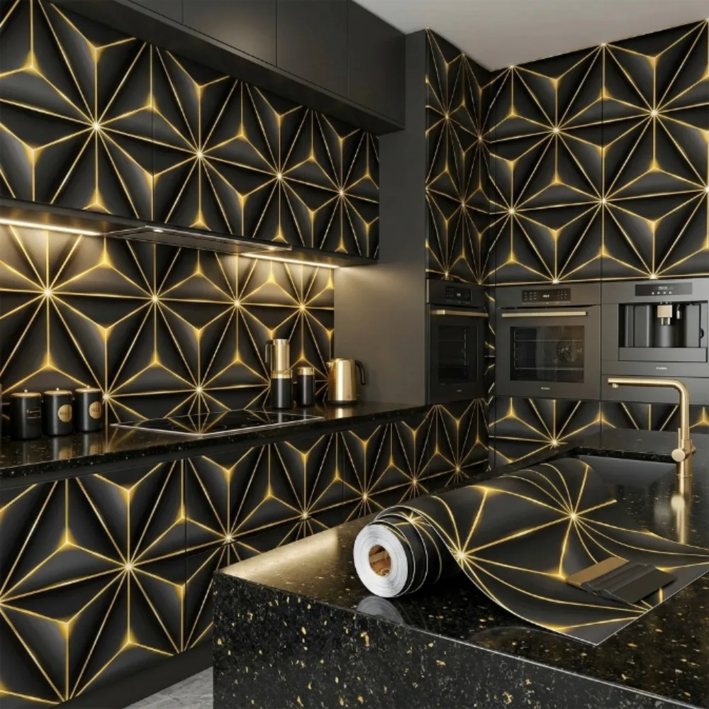 1 Roll of Geometric Self-adhesive Wallpaper Suitable for Family Living Room Bedroom Decoration Waterproof  Furniture Stickers