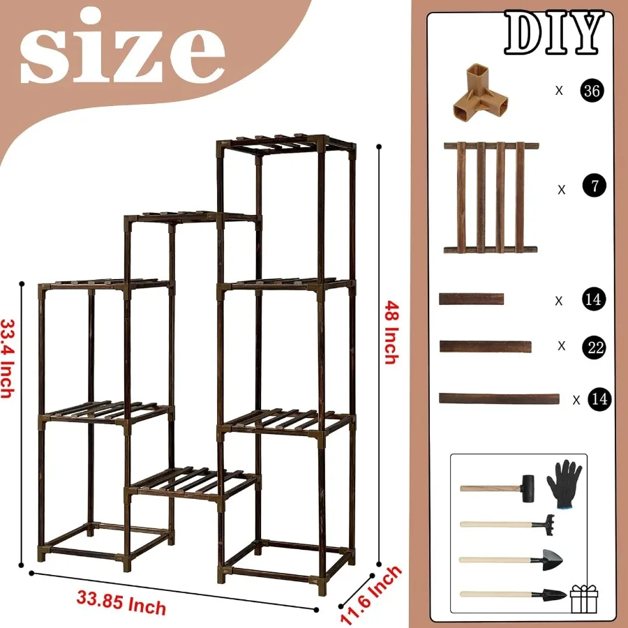 Plant Stand with Grow Light Lighted Plant Shelf Indoor for Multiple Plants Wood Tall Plant Rack with Grow Lights Flower