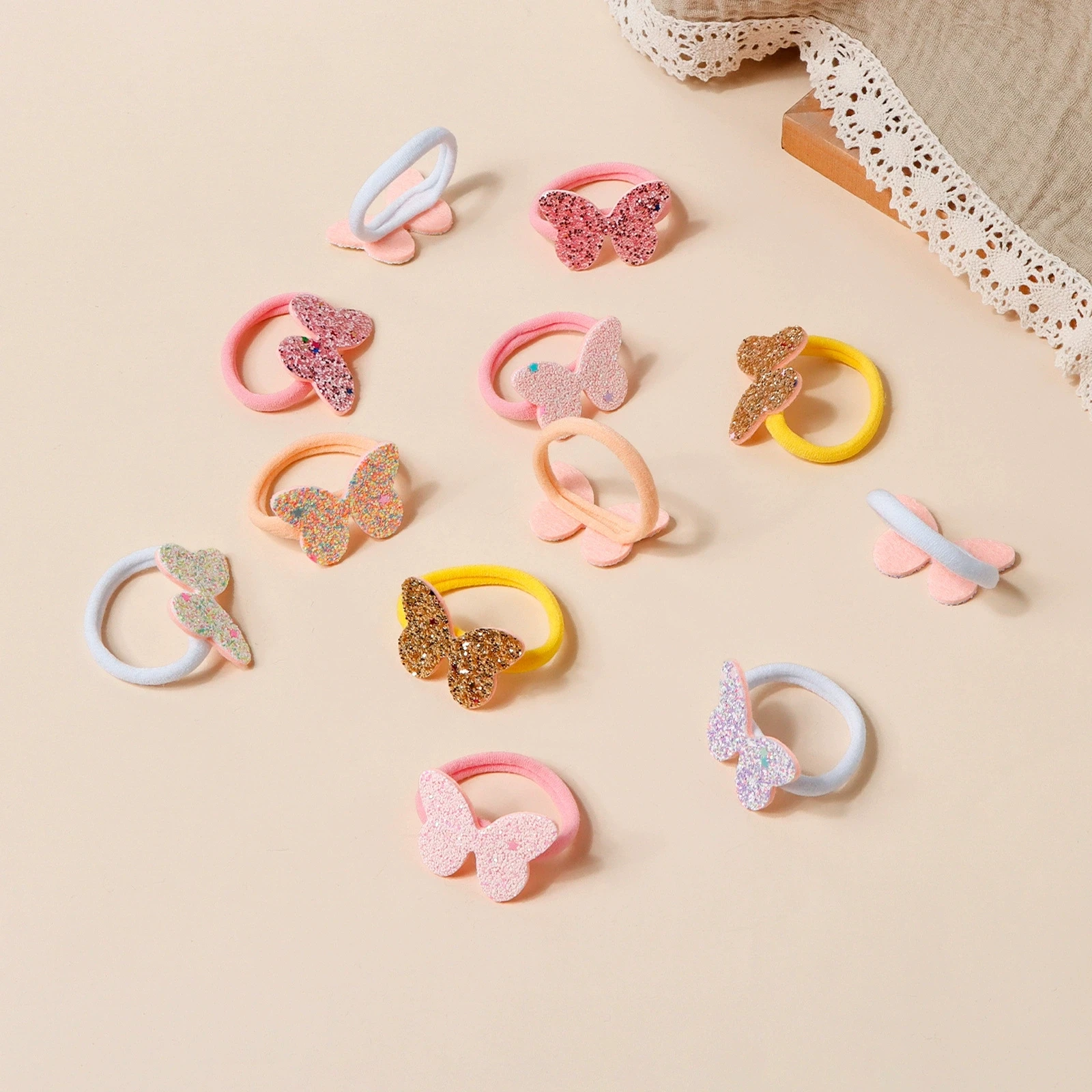 

12pcs Cute Children Elastic Bands Baby Thumb Elastic Bands Sequins Glittery Butterfly Rubber Hairband Baby Girls Lovely Headwear