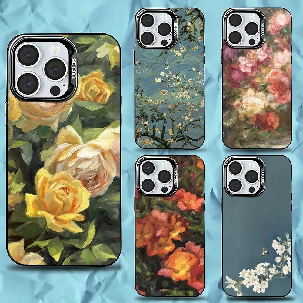 

Vintage Leaves Flower Phone Case For iPhone 16,15,14,13,12,11,Pro,Max,Plus,Mini,XS,SE Anti Fall Black Matte Hard Bumper