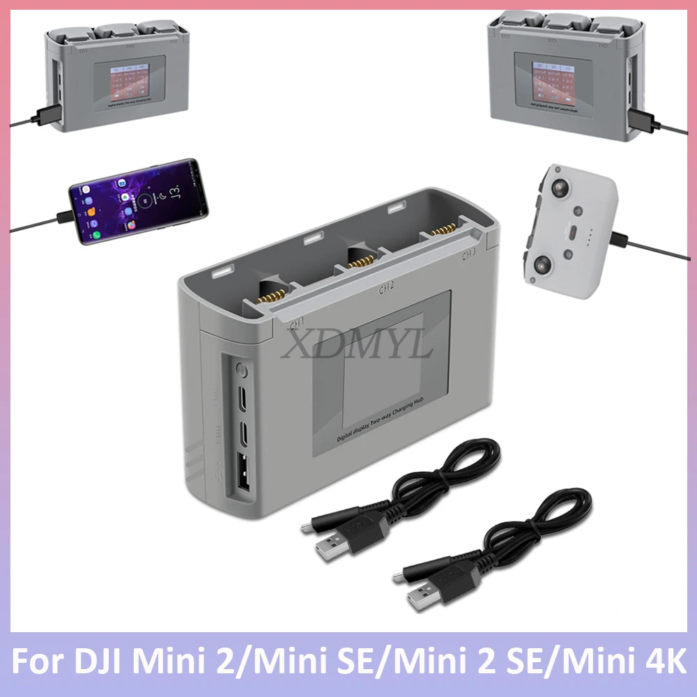 Chargeur de Batterie de Drone Concentrateur de Charge Bidirectionnel Chargeur USB pour DJI Mini 2/Mini SE Pièce de Rechange Accessoire