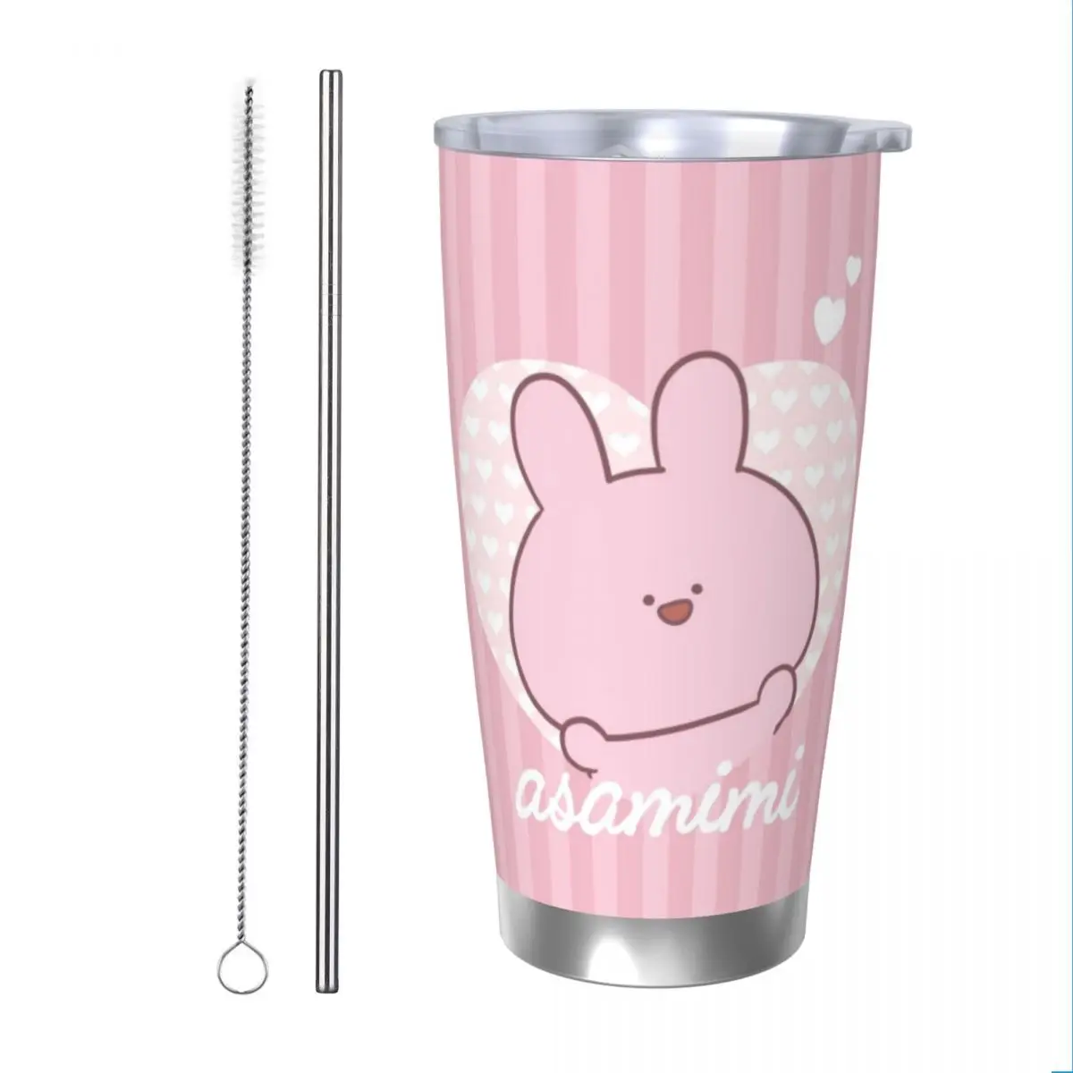 Asamimichaan Cute Asamimi 20oz Stainless Steel Car Mug Straw Thermal Iced Travel Cup Vacuum Insulated Coffee Hot Cup