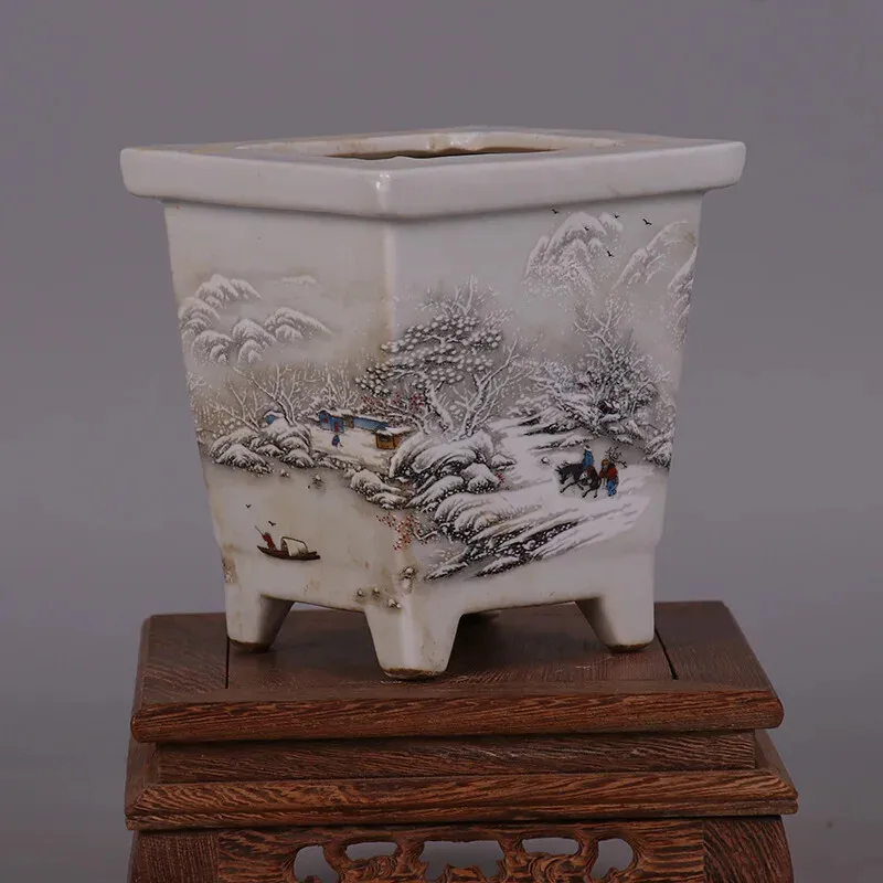 Chinese Old Porcelain Snowscape Chart of Pastel Porcelain Flower Pots