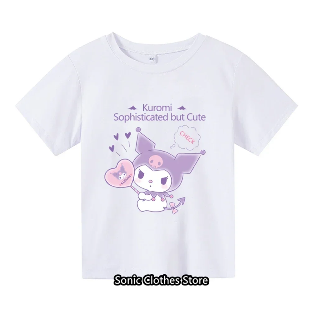 Summer New Kawaii Kuromi T-shirt 3-13 Year Old Children's Cartoon Anime Pattern Children's Girls and Boys Short Sleeves