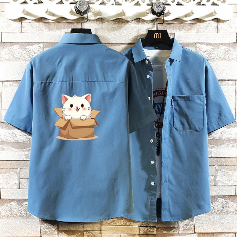 

Trendy Ice Silk Short Sleeve Shirt Casual Summer Hong Kong Style Design Breathable Loose Fit Couple's Large Size Top