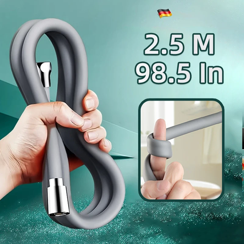 Manguera de ducha de silicona Extra larga gris de 2,5 m, tubo de extensión de cabezal de ducha de mano Universal con tuerca de latón, accesorios de baño