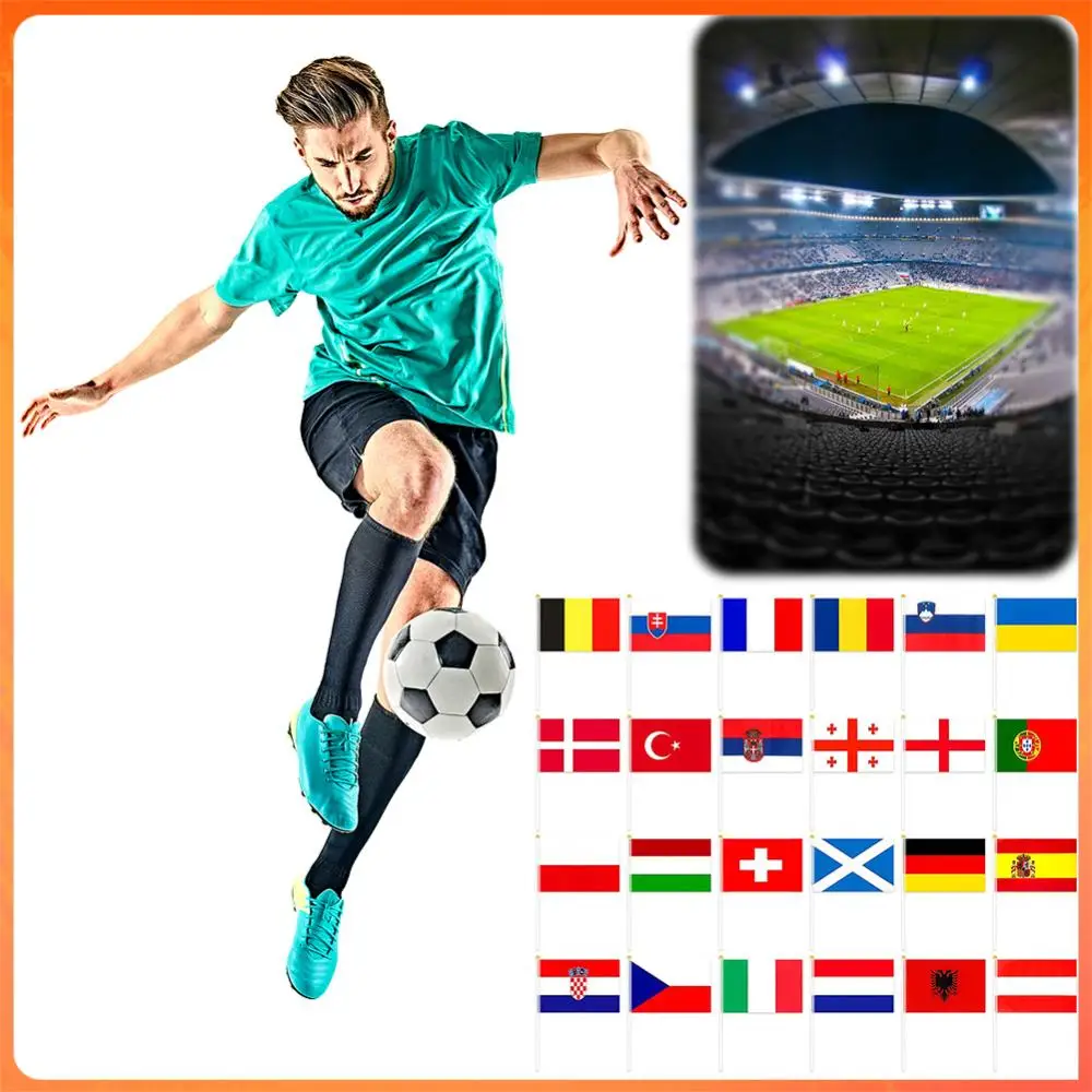 24pcs Hand Held Flag with Poles International World Country Flags Football 2024 Flags for Party Decorations Bars Sports Clubs