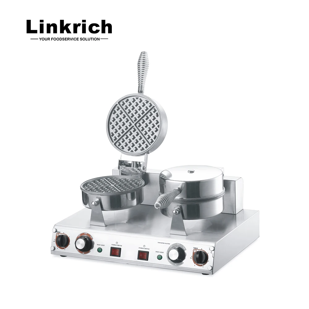 Pembuat Waffle Bulat Keramik & Baja Tahan Karat Komersial dengan Fungsi Sandwich untuk Penggunaan Hotel 220V Colokan AS Sedang Diskon