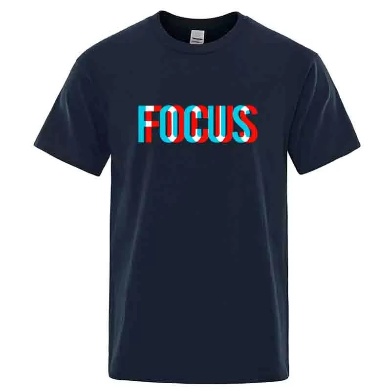 FOCUS 3D Glitch Text Graphic T‑Shirt Men Women Short Sleeve Casual Inspirational Letter Print Streetwear Crew Neck Tee