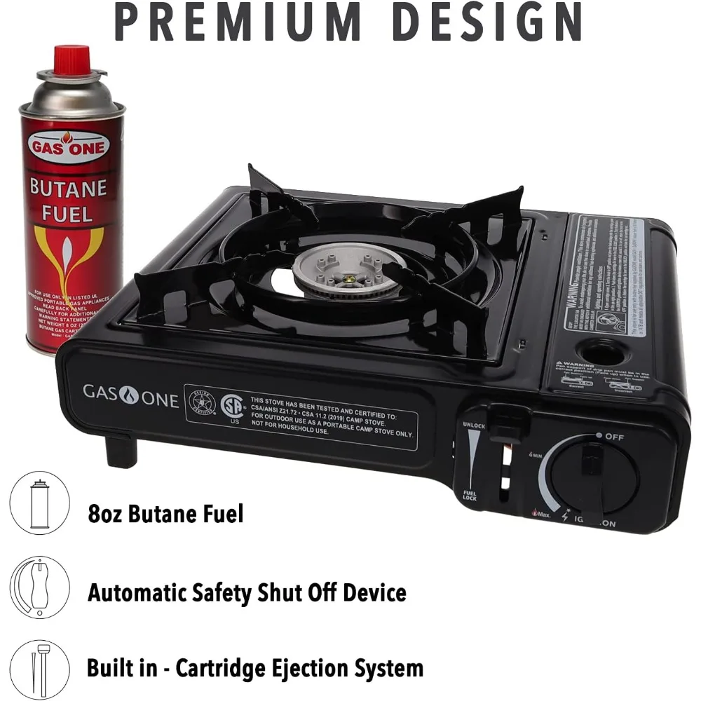 GS-3000 Portable Gas Stove with Carrying Case, 9,000 BTU, CSA Approved, Black (Stove + 4 Fuel)