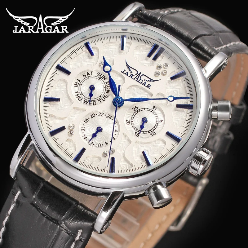 2024 JARAGAR Luxury Diamond Replica Multifunctional Automatic Man Watches Leather Elegant Mechanical Waterproof Male Wrist Clock