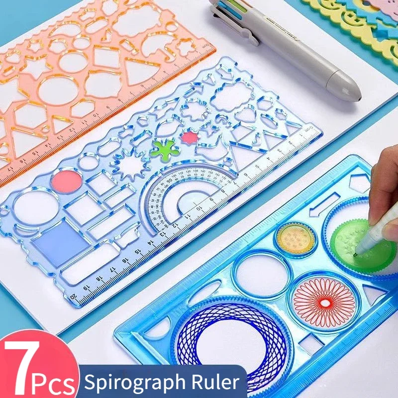 7pcs/set Geometry Spirograph Drawing Stencils mathematical Geometric Ruler Painting Template Art Crafts Kids Educational Toy