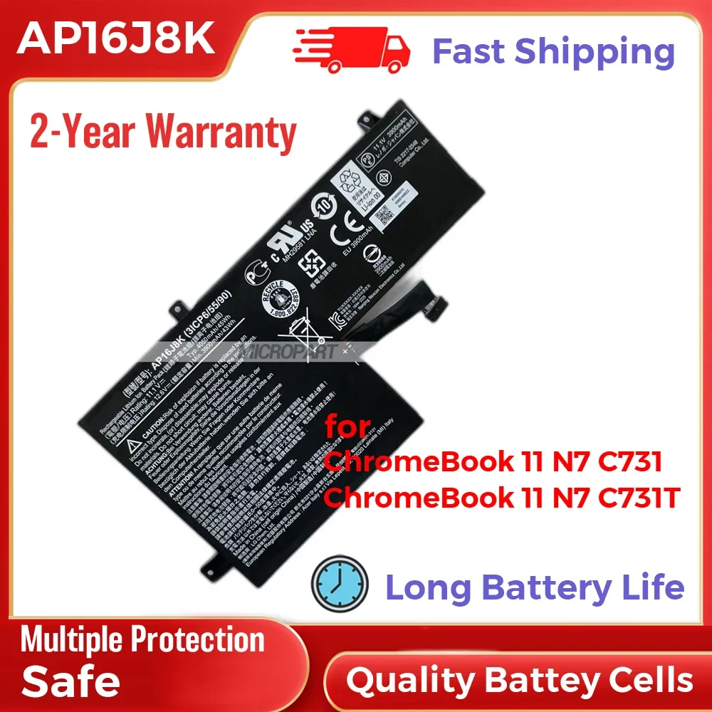 

Li-ion AP16J8K Laptop Battery Replacement for Acer ChromeBook 11 N7 C731 ChromeBook 11 N7 C731T 11.1V 45Wh Long Battery Life