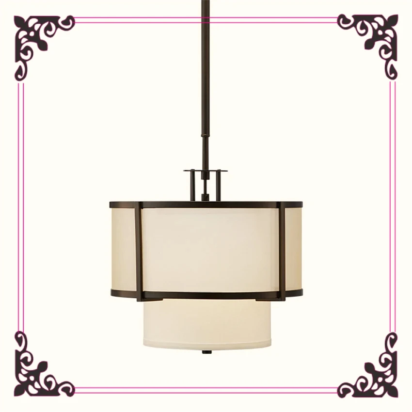 Modern Double Layer Fabric Simple Pendant Lights Living Room Study Art Lighting Bedroom Home Decoration Art LED Pendant Lamps