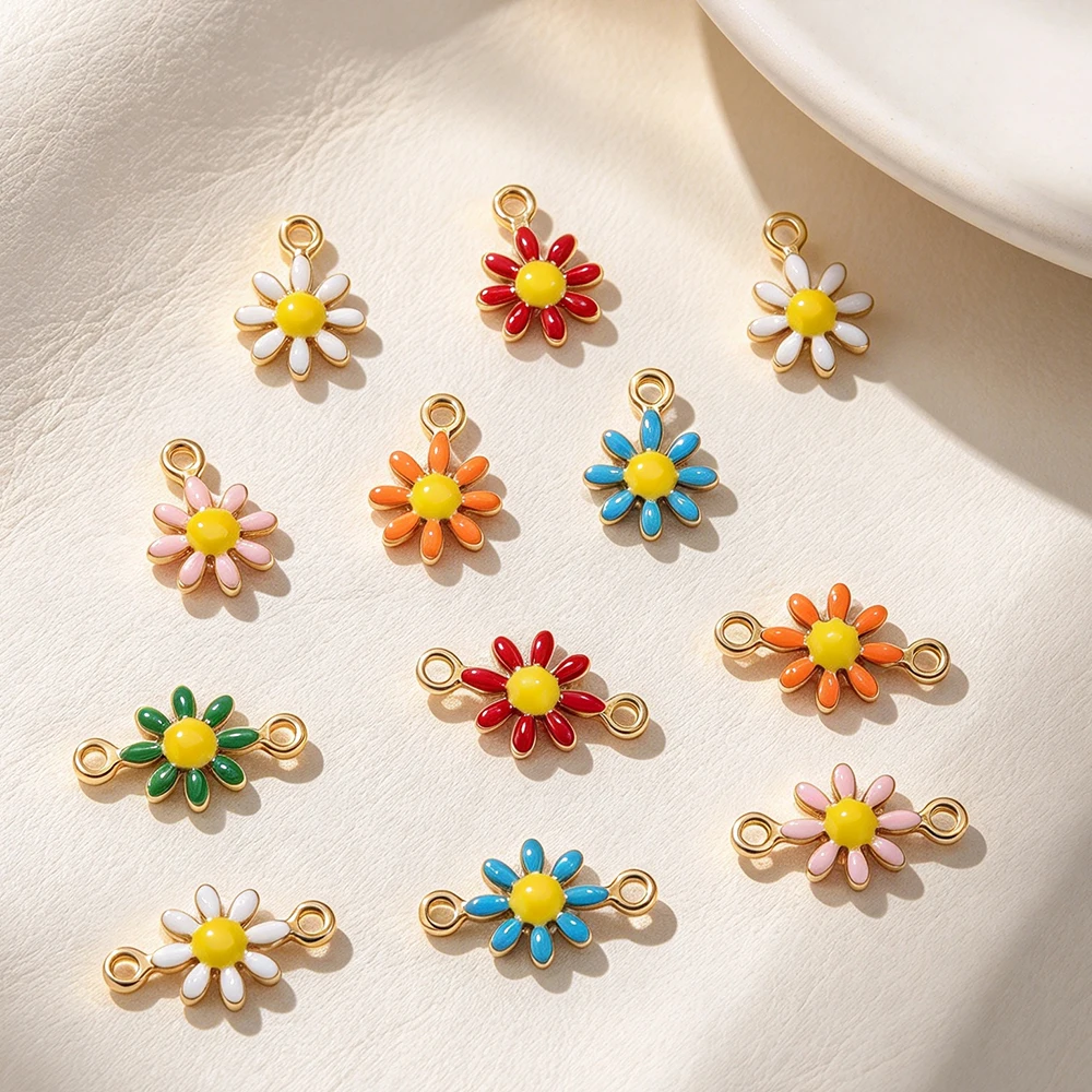 20pcs Enamel Daisy Flower Charm 18K Stainless Steel Connectors Sunflower Pendant DIY Bracelet Earring Necklace Jewelry Wholesale