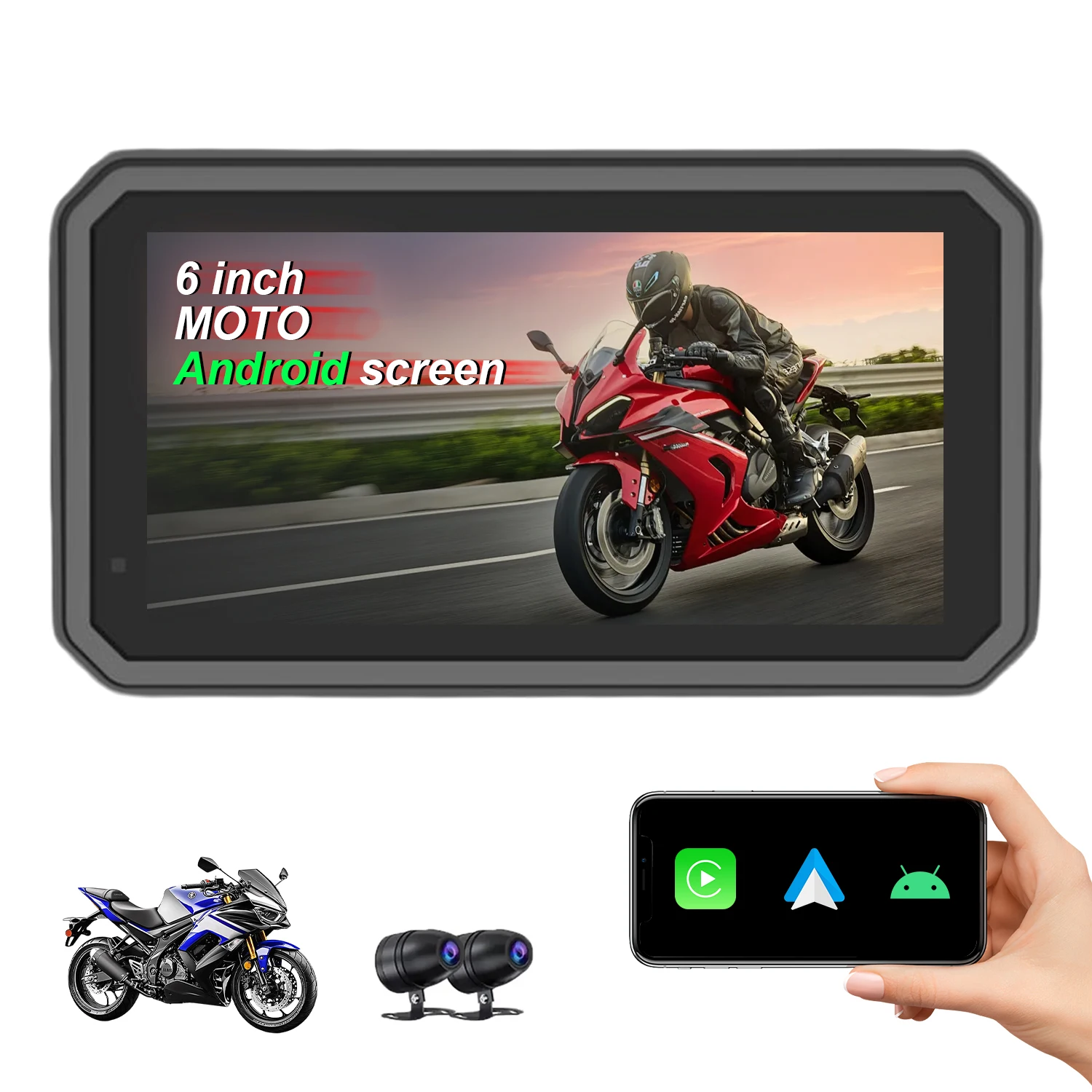 

6 Inch Android 14 Waterproof Motorcycle GPS Moto Navigation Portable Motorcycle Carplay Android Auto Stereo with Recorder