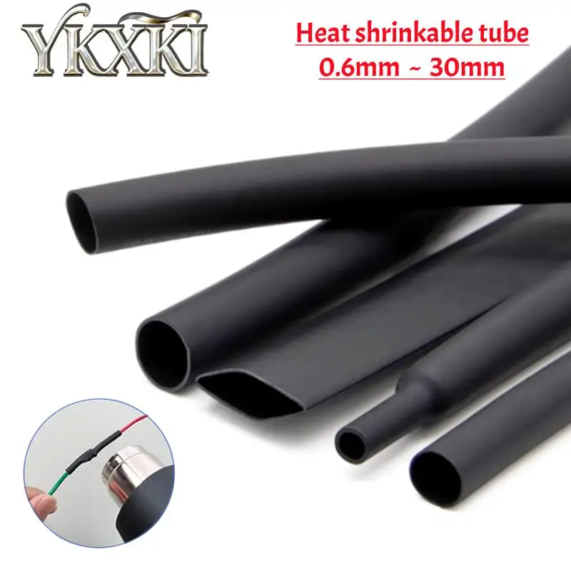 1-5M/LOT Heat shrinkable tube 0.6~30mm 1.0mm1.5mm 2mm 3mm 4mm 5mm 6mm 10mm 12mm 16mm 18mm 20mm 25mm 28mm Black Insulation Sleeve