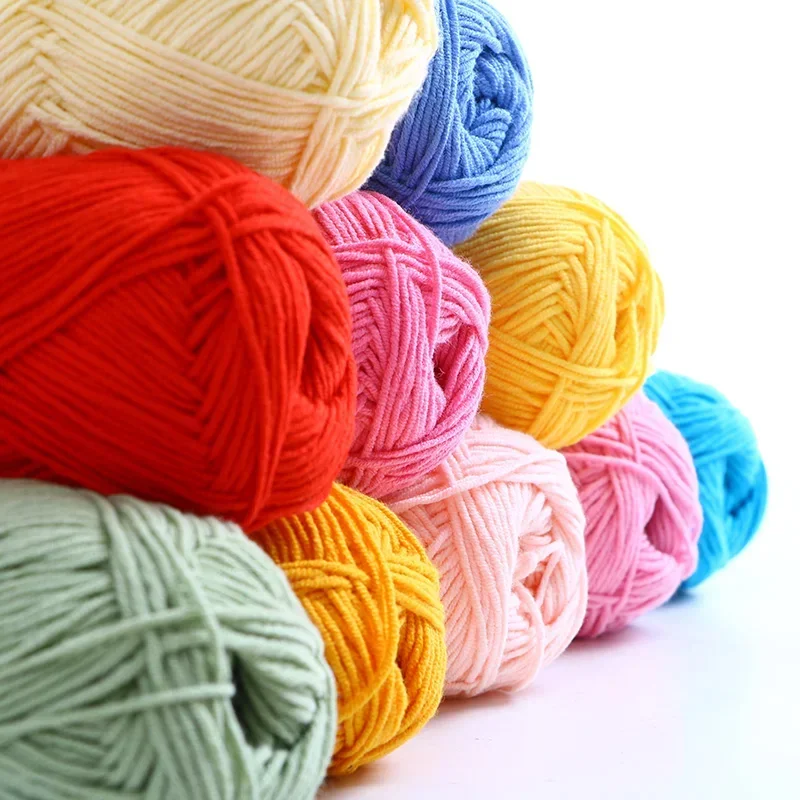 50g/set of Four Strand Milk Cotton Knitted Yarn, Combed Cotton Rod Needle Hand Knitted DIY Baby Scarf Hat Doll Crochet Thread