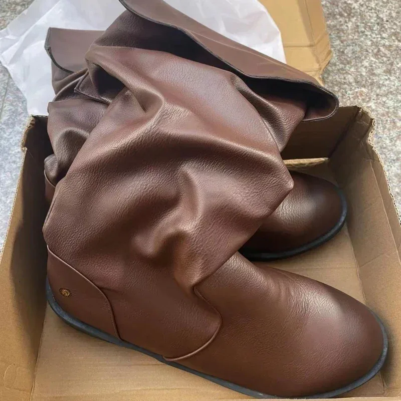 Stivali medievali in pelle PU da uomo Calzature rinascimentali vintage piatte retrò di grandi dimensioni