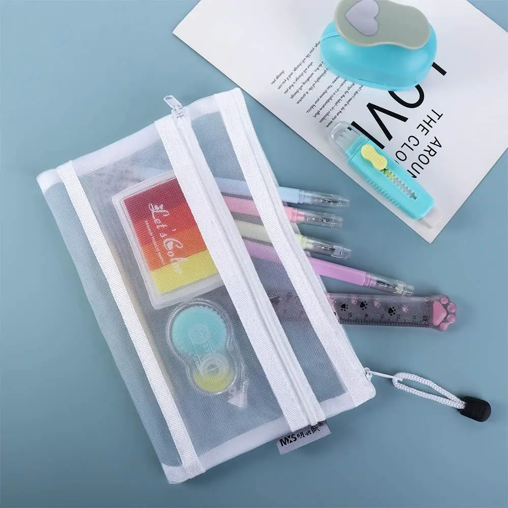 Pencil Case Pen Box Large Capacity Document School Stationery Supplies Cosmetic Storage Bag Double Mesh Pencil Bag File Folder
