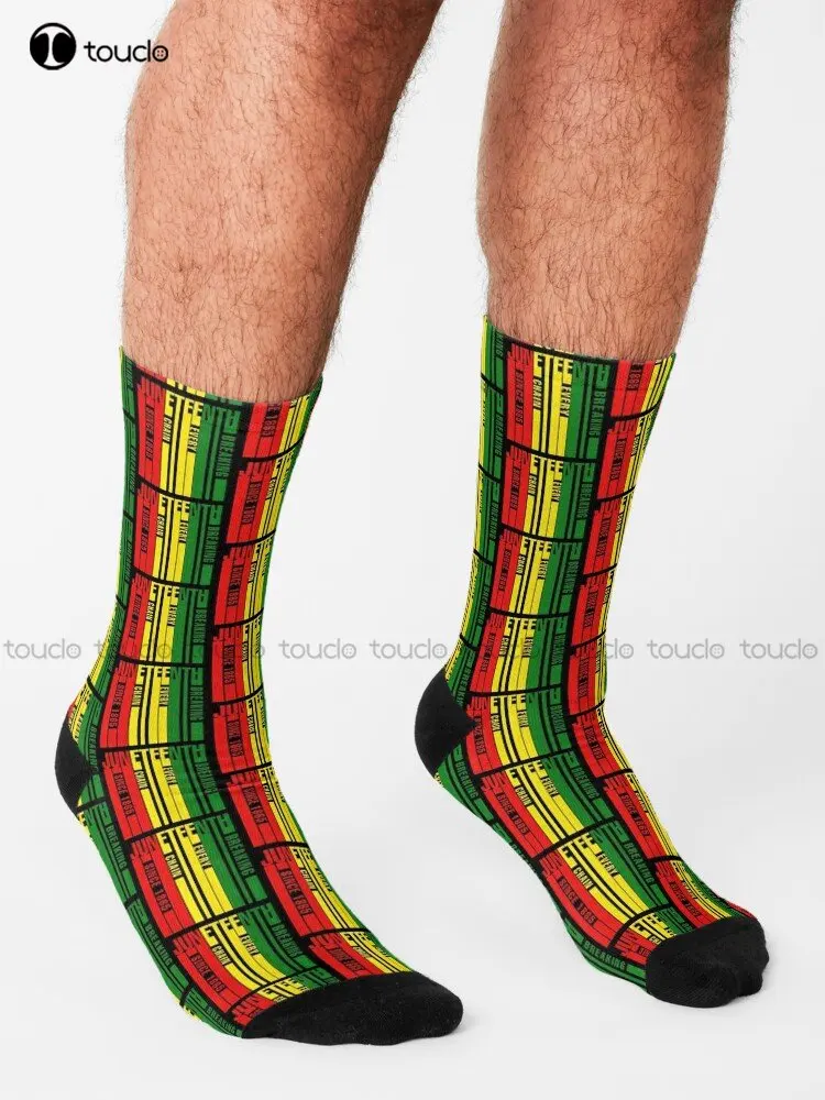 Since 1865 Juneteenth Breaking Every Chain In African Flag Colors Socks American Flag Socks 360° Digital Printing Custom Gift