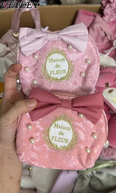 

Japanese Fashion Sweet Cute Cosmetic Bag Summer New Lace Pearl Change Bag Lolita Girls Mini Convenient Carry Storage Cloth Bags