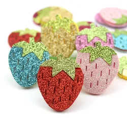 28Pcs 3*3.5cm Glitters Strawberry Felt Padded Appliques For Kids Hairpin Headwear Accessories BB Clip Shiny Decoration wholesale
