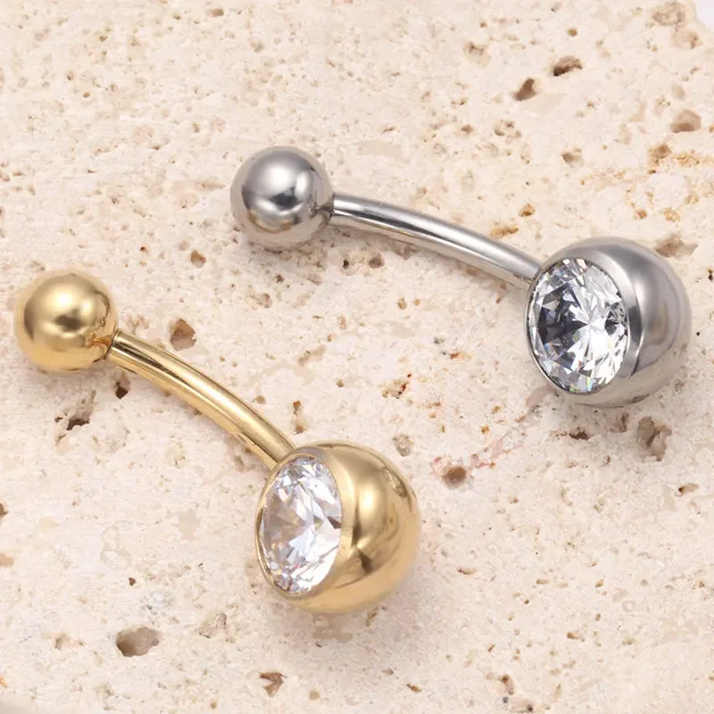 ASTM F136 Titanium Banana Curved Navel Piercing 14G 1.6mm Inner Thread Sexy Belly CZ Implant Grade Beach Bikini Body Jewelry