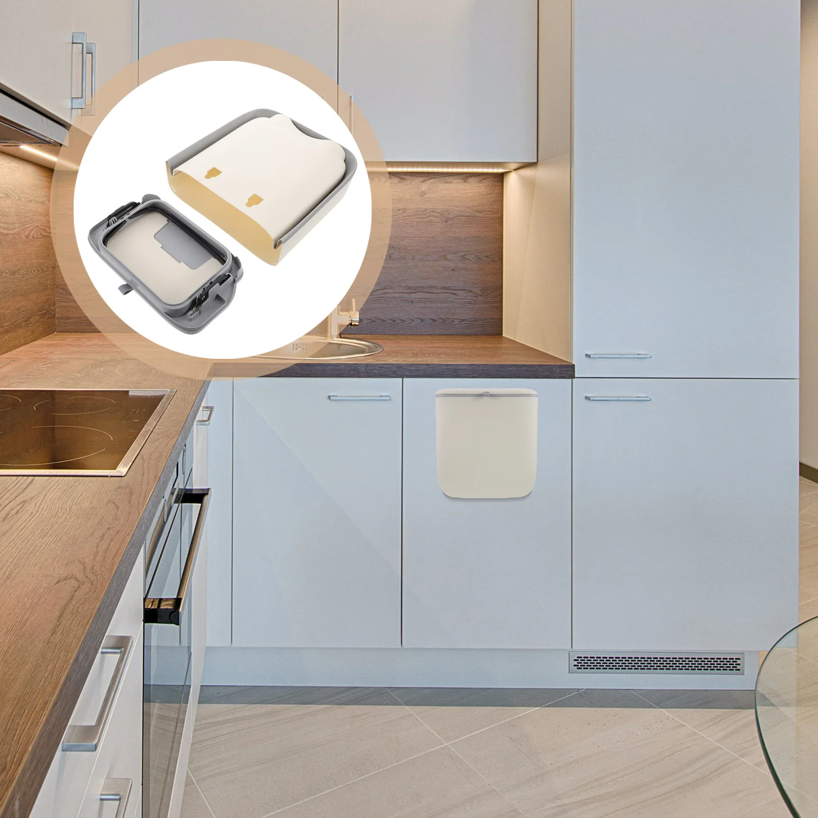 

Space Saving Foldable Hanging Trash Can with Lid for Kitchen Bathroom Rv Bedroom Under Cabinet Plastic Waste Basket Odor