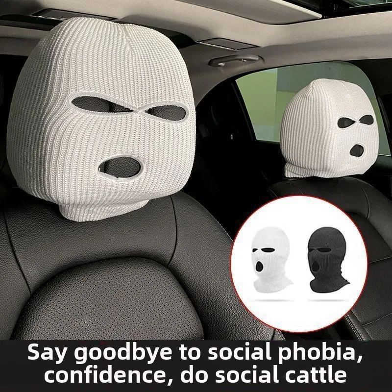 Car headrest seat cover with a quirky and fun personality, universal in car head cover in black and white