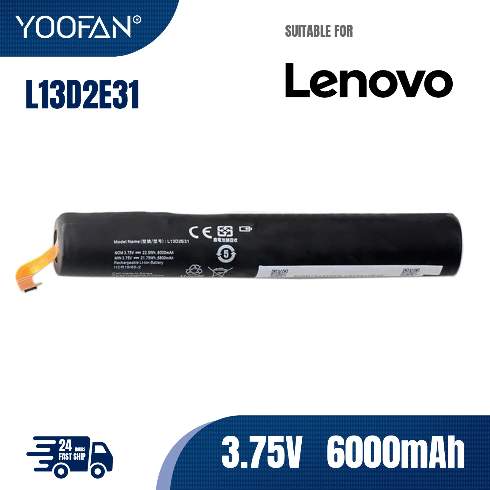 

YOOFAN Korea Cell L13D2E31 Tablet Battery for Lenovo Yoga Tablet 8 B6000 B6000-H B6000-F 60044 60043 L13C2E31 3.75V 6000mAh