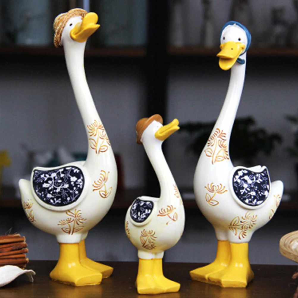 

3pcs Resin Decors Home Desktop Adorns Garden Animal Ornament Garden Resin Duck Decors Craft Gift Kids Practical Gift