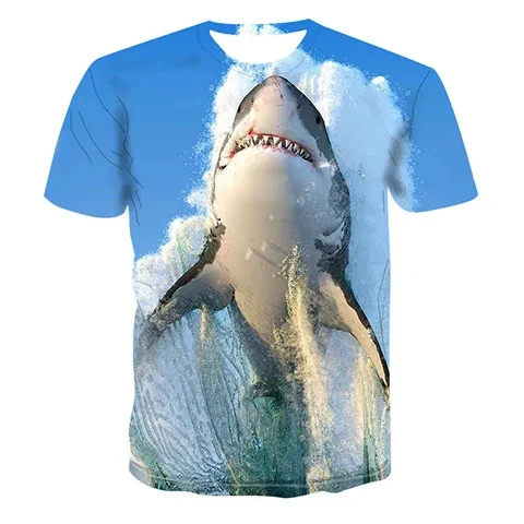 

Summer Fashion Fishing Clothes Shark 3D Printed T-shirt Men and Women Hip-hop Short-sleeved Top