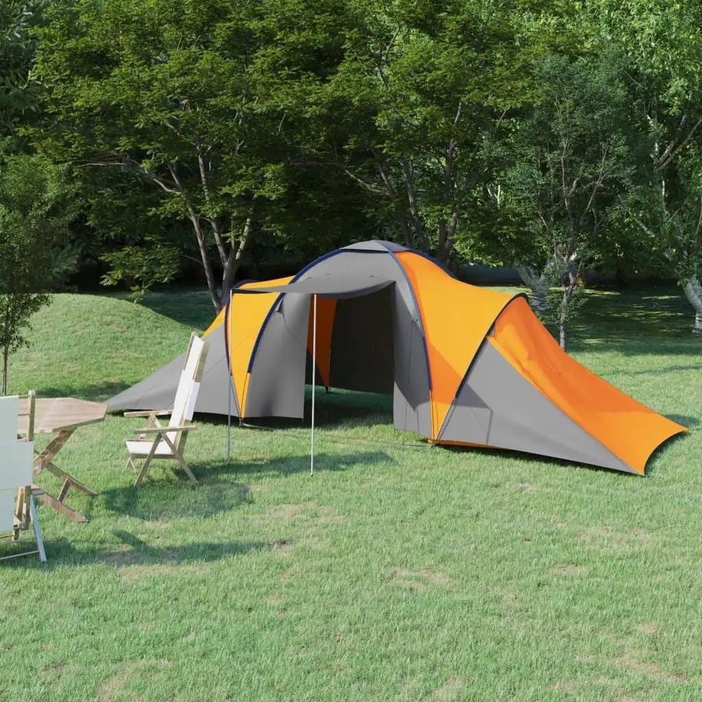 Spacious 6-Person Camping Tent in Grey and Orange - Ideal for Family Outdoor Adventures