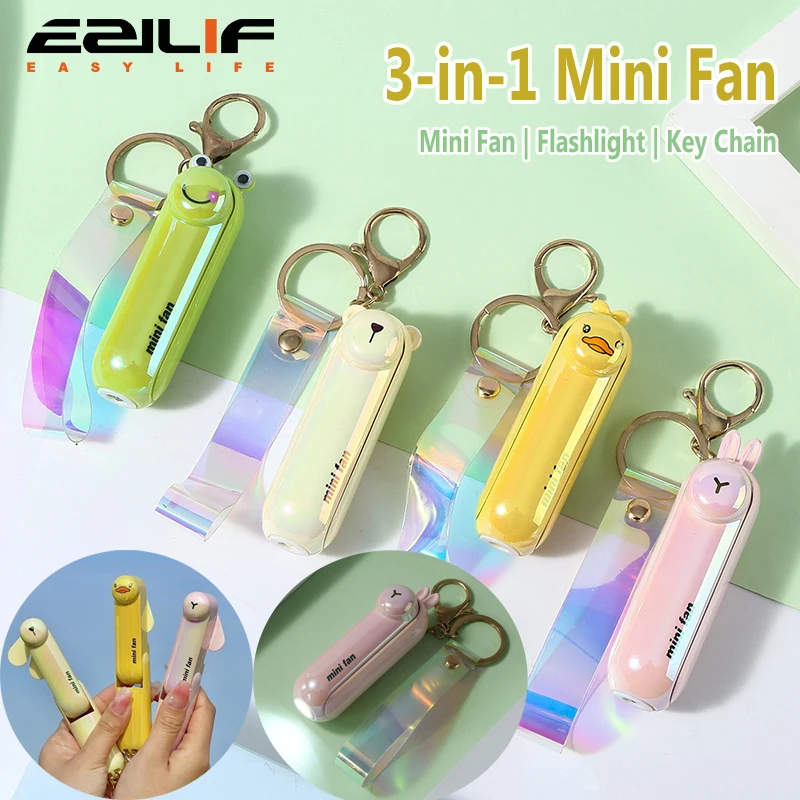 Büro-Schlüsselanhänger, niedlicher Mini-Ventilator, tragbar, handfaltbar, Nachttisch-Taschenlampe, USB-Aufladung, Akku, Tisch, Schreibtisch, Lüfter