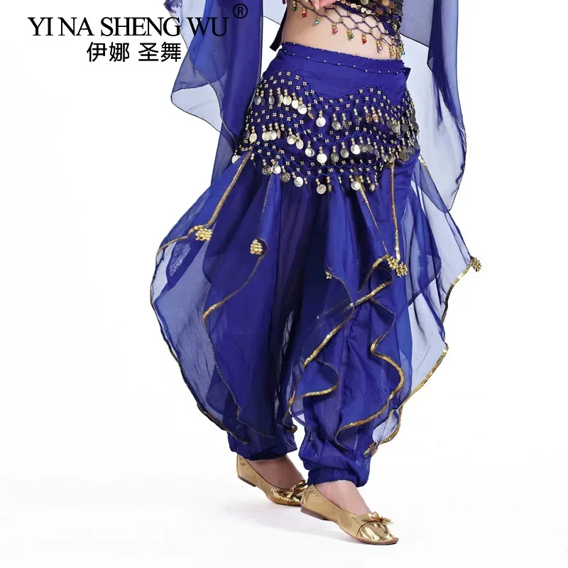 Calças de dança do ventre chiffon lanterna tribal desempenho bottoms traje de halloween calças giratórias para mulher menina (cinto não incluído)