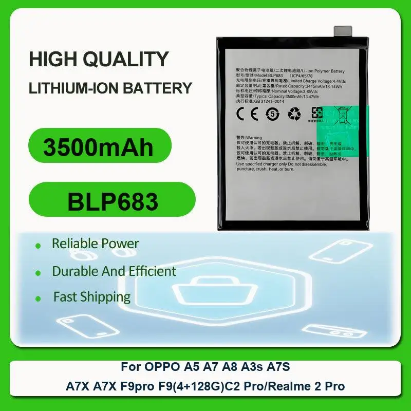 Battery For Oppo Reno 12F 5G realme GT RMX2202 Neo RMX3031GT 2T RMX3350 A5 A7 A8 A3s A7S A7X F9pro F9(4+128G)C2 Pro/Realme 2