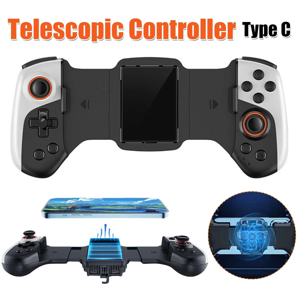 2 in 1 Mobile Phone Controller Type C Cooling Wireless Mobile Gaming Controller Dual Joystick 300mAh for IPhone/Android Phone
