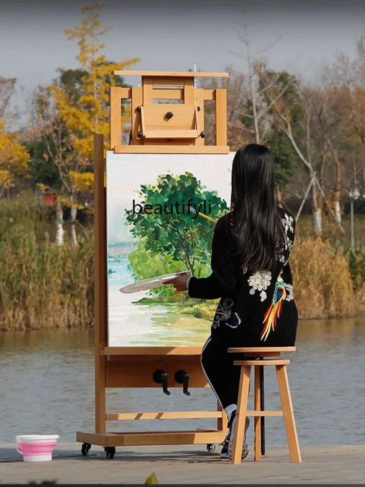 Professional Type Large Oil Painting Easel Can Lean Forward 35 Degrees Hand Rocker Oversized Painting Floor Type