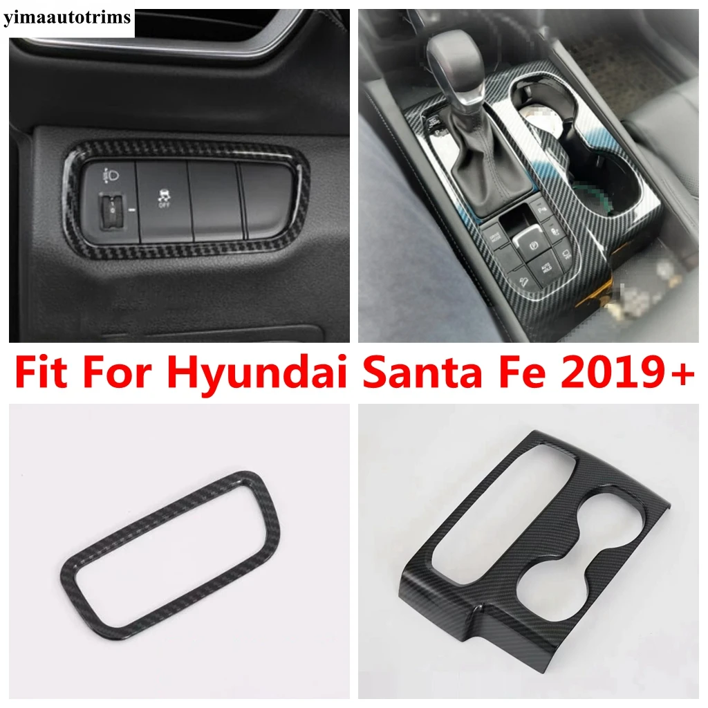 

Head Light Lamp Switch Button / Gear Shift Water Cup Panel Cover Trim For Hyundai Santa Fe 2019 - 2023 Carbon Fiber Accessories