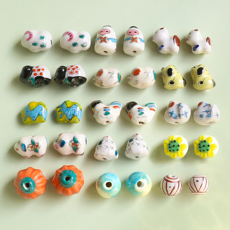 1pcs Animal Monkey Rooster Sheep Mouse Ceramic Retro Hand-painted Loose Beads Diy Handmade Jewelry Necklace Bracelet Accessories