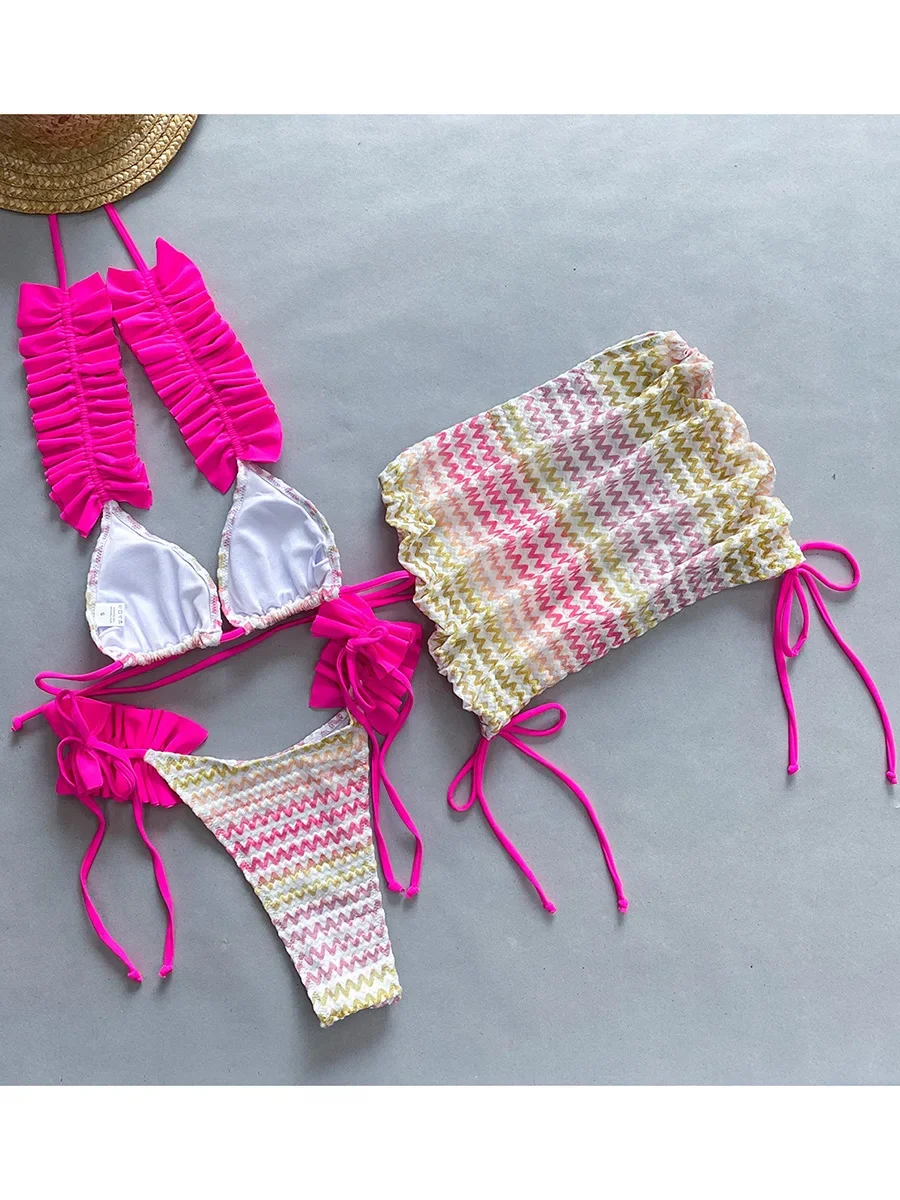 With Skirt Ruffled Frill Bikini Female Swimsuit Women Thong Swimwear Three-pieces Bikini Set Micro Bathing Suit Swim Beachwear
