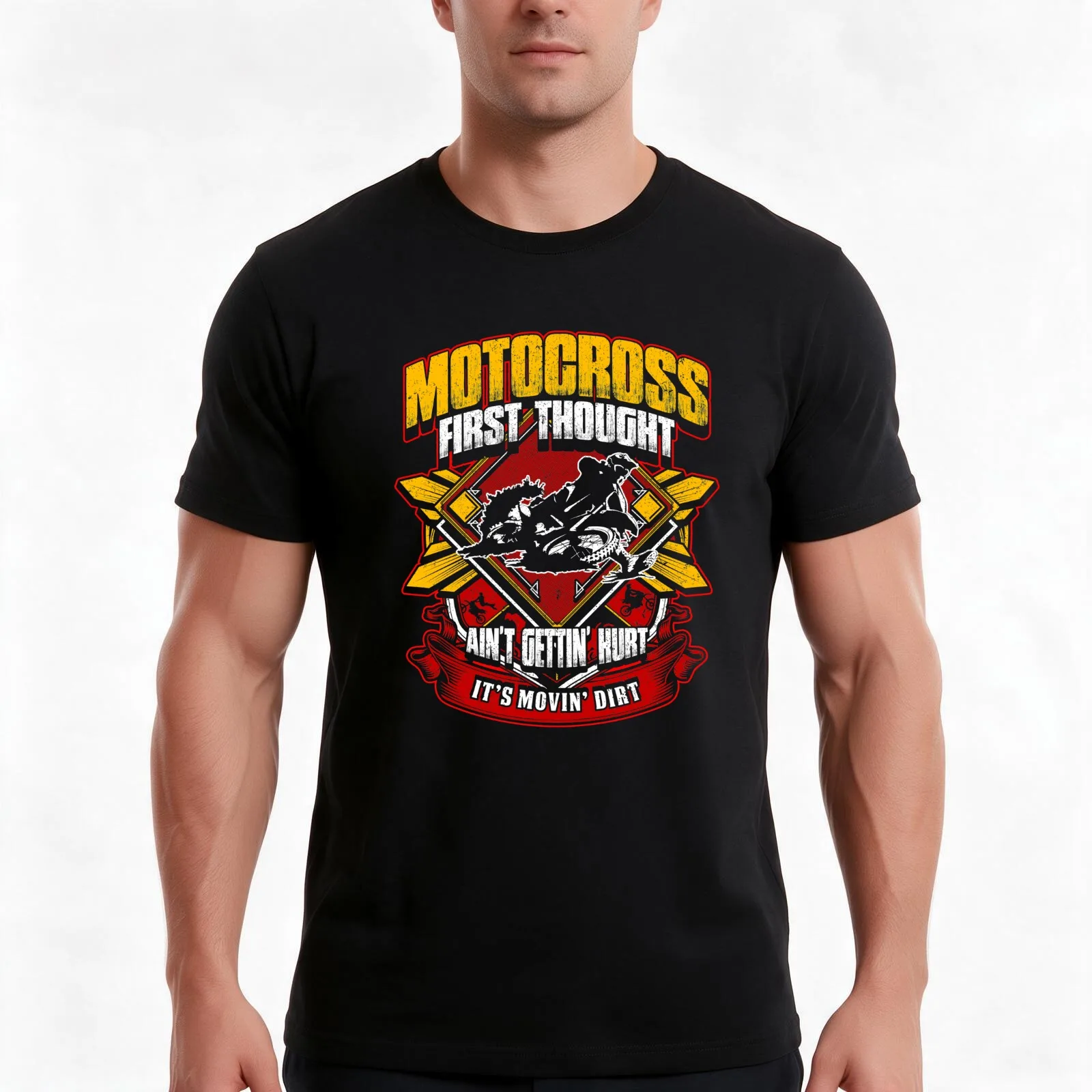 Motocross First Thought T-Shirt, Summer Casual Cotton Tee, Oversized Streetwear Tops, Vintage Graphic Print, Unisex Men Women